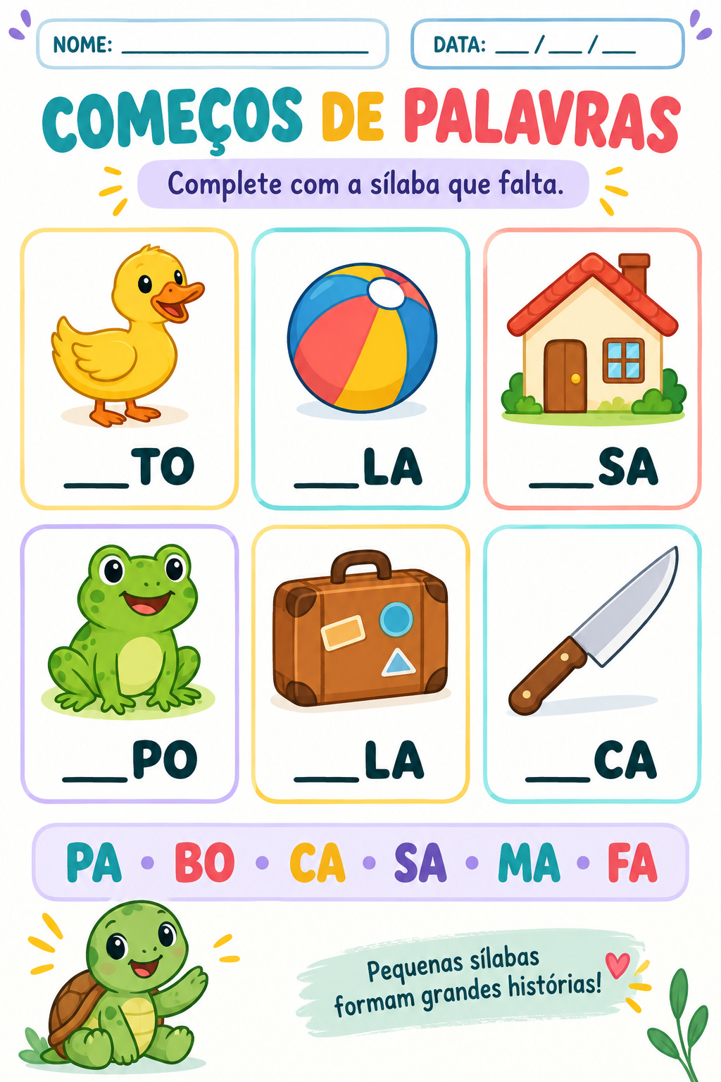 Exemplo de exercício: A primeira sílaba