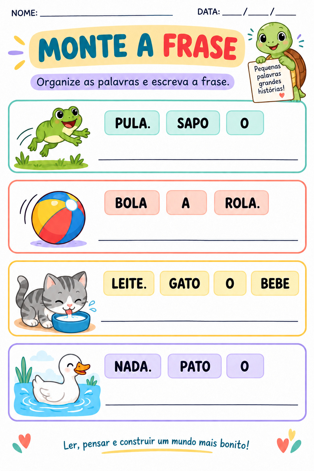 Exemplo de exercício: Organizando as palavras